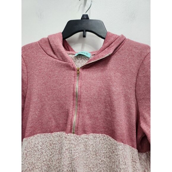 P.S.Kate Womens Hoodie Sweatshirt Large Pink White Sherpa Contrast Quarter Zip - Picture 2 of 8